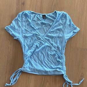 SHEIN Sky Blue Short Sleeve Wrap Top